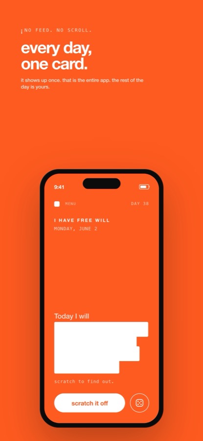 Whim: every day, one card. No feed, no scroll.